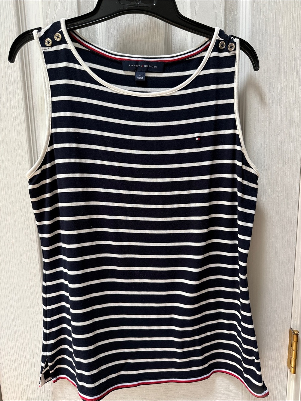 Tommy Hilfiger Navy & White Striped Sleeveless Tank with Shoulder Buttons